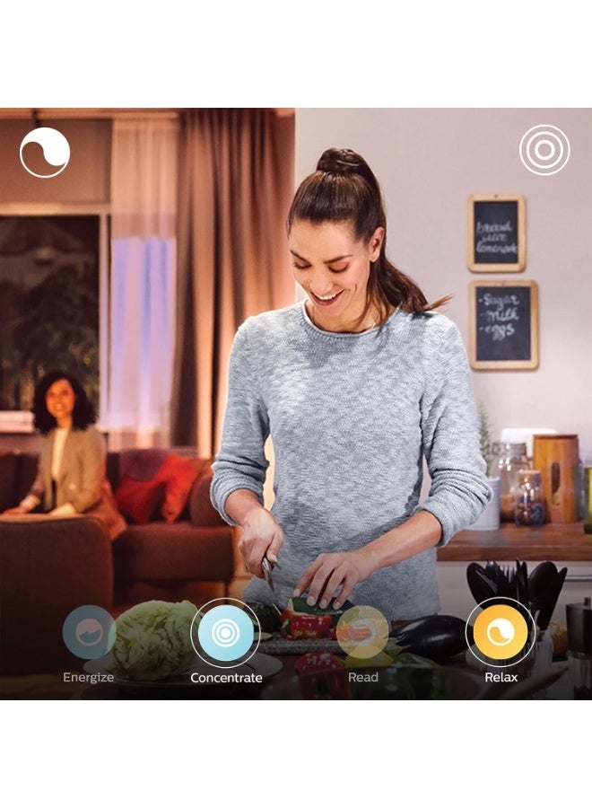 فيليبس هوي لمبات Philips hue الذكية GU10 – عبوة من 3 لمبات ذكية بقدرة 4.3 واط، بإضاءة White & Color Ambiance، تدعم البلوتوث والتحكم الصوتي عبر Amazon Alexa وGoogle Assistant وApple HomeKit، مع 16 مليون لون وإمكانية تعديل السطوع. توفر إضاءة بيضاء دافئة إلى باردة بالإضافة إلى ألوان متعددة لخلق أجواء مختلفة في المنزل. - Image 4