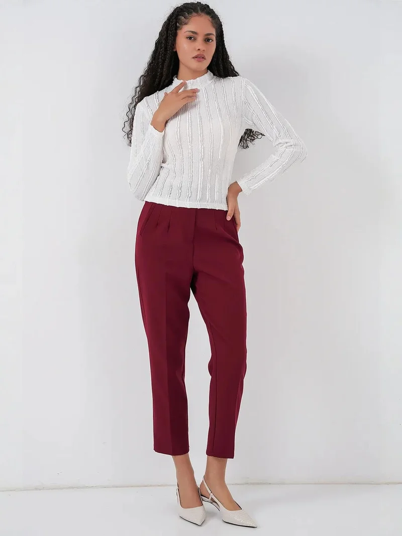 Big Dart White BDART Textured Slim Fit Half Turtleneck Blouse for Women | Best Price UAE
