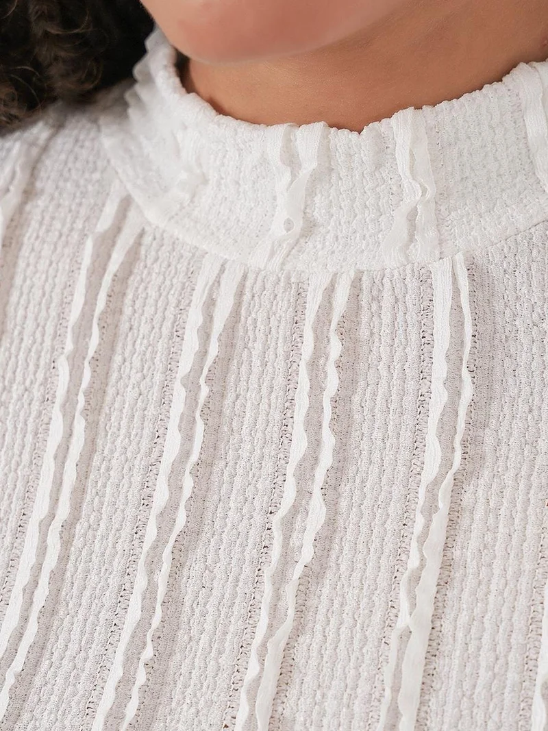 Big Dart White BDART Textured Slim Fit Half Turtleneck Blouse for Women | Best Price UAE