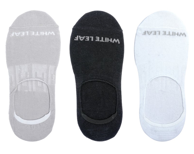 White Leaf 3 Pairs No Show Mens Socks Cotton Ankle Socks - Breathable, Moisture Wicking, Durable - 3 Pairs (Light Grey, Black, White) - Free Size - Image 1