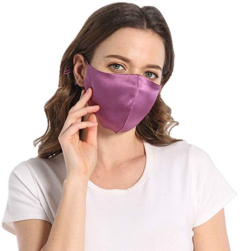 ROSEWARD 100% Mulberry Silk Purple Face Mask for Women Cooling Lightweight Masks Breathable-Dark Purple - Image 1