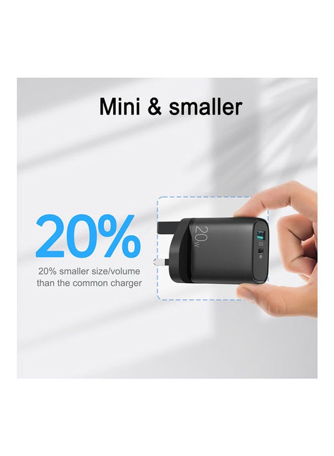 JOYROOM QC 3.0 PD And USB Dual Charger 20W 72*40.4*48.7mm Black - Image 3