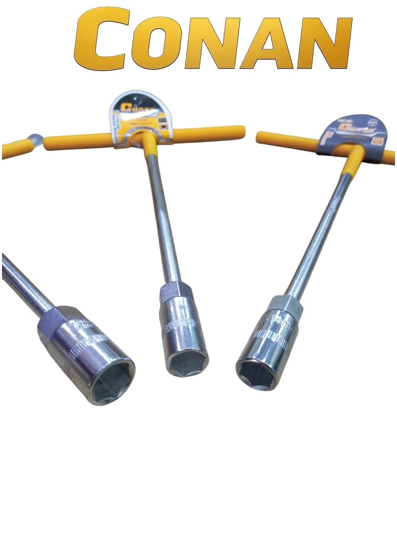 Conan 3 Pcs CONAN T-Handle Socket Wrench Set – Sizes 13mm, 14mm, 15mm – Heavy-Duty Chrome Vanadium Steel Cr-V – Ergonomic Non-Slip Handle Design – Professional Grade for Workshop & Maintenance - Image 5