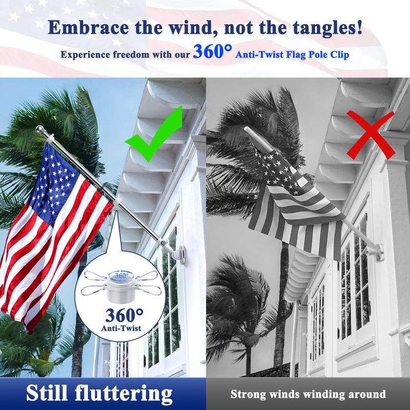 PHITRIC 6 FT Flag Pole Kit, Tangle Free Spinning Weather Resistant Rustproof Stainless Steel Flagpole Suitable for 3x5 Heavy Garden Flag 1" Dia Flag Pole for Outdoor or Outdoor Wall-Mounted Flagpole - Image 2