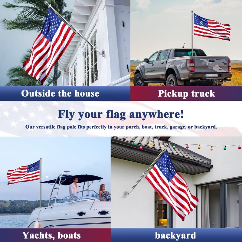 PHITRIC 6 FT Flag Pole Kit, Tangle Free Spinning Weather Resistant Rustproof Stainless Steel Flagpole Suitable for 3x5 Heavy Garden Flag 1" Dia Flag Pole for Outdoor or Outdoor Wall-Mounted Flagpole - Image 5