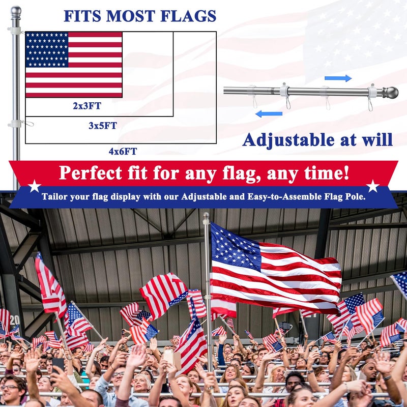 PHITRIC 6 FT Flag Pole Kit, Tangle Free Spinning Weather Resistant Rustproof Stainless Steel Flagpole Suitable for 3x5 Heavy Garden Flag 1" Dia Flag Pole for Outdoor or Outdoor Wall-Mounted Flagpole - Image 4