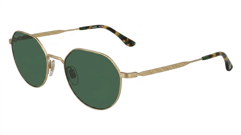 Lacoste L268S 210 53 Geometric Sunglasses For Unisex - Gold Frame, Green Lens - Image 1