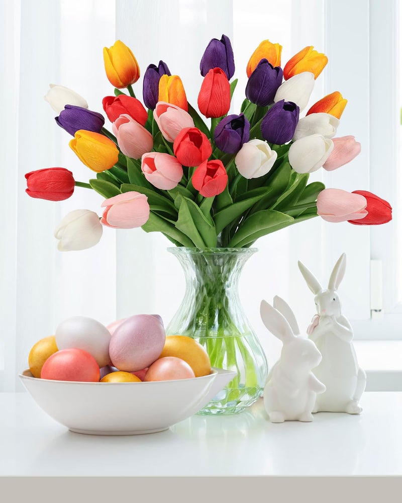 MACTING 30PCS Artificial Tulip Flowers 13.7" Fake Flowers Real Touch Faux PU Tulips Bouquet for Floral Arrangement Table Centerpieces Home Indoor Mothers Day Spring Easter Decor(Multi Colors-2) - Image 2