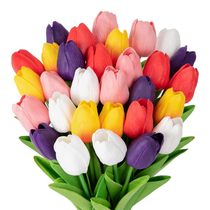 MACTING 30PCS Artificial Tulip Flowers 13.7" Fake Flowers Real Touch Faux PU Tulips Bouquet for Floral Arrangement Table Centerpieces Home Indoor Mothers Day Spring Easter Decor(Multi Colors-2) - Image 1