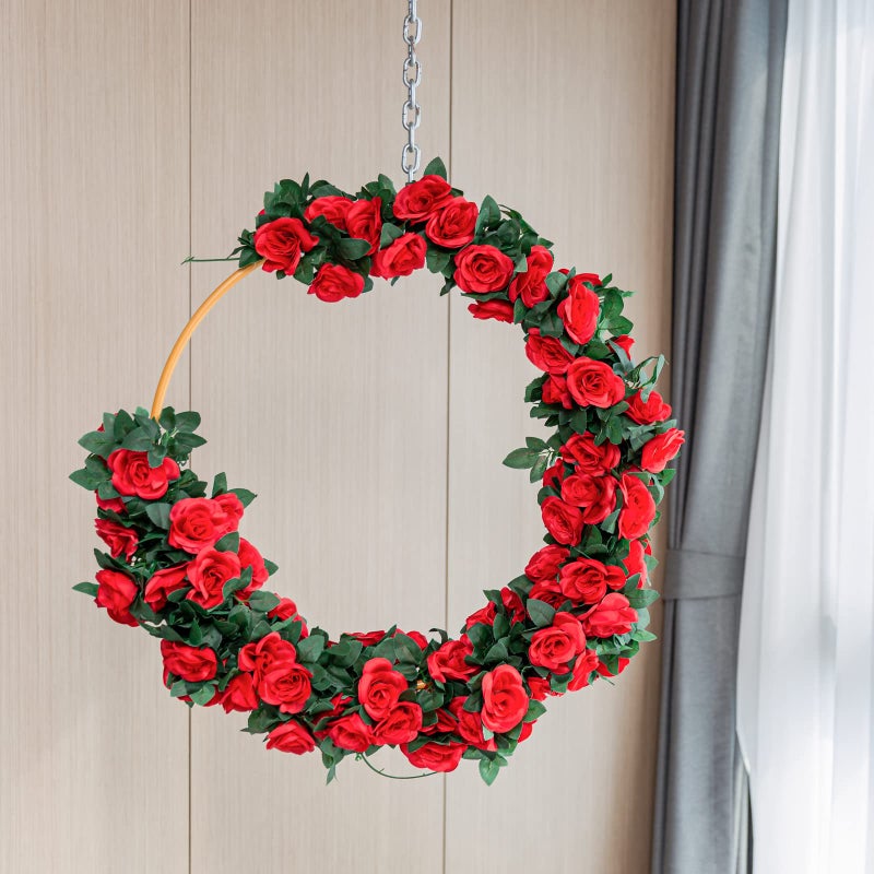 OWPFJG 2 Pack (16FT) Artificial Rose Vine Fake Flowers Garland Hanging Silk Rose Ivy Plants Vine for Mother's Day Wedding Arch Party Garden Wall Aesthetic Art D?cor (Red) - Image 5