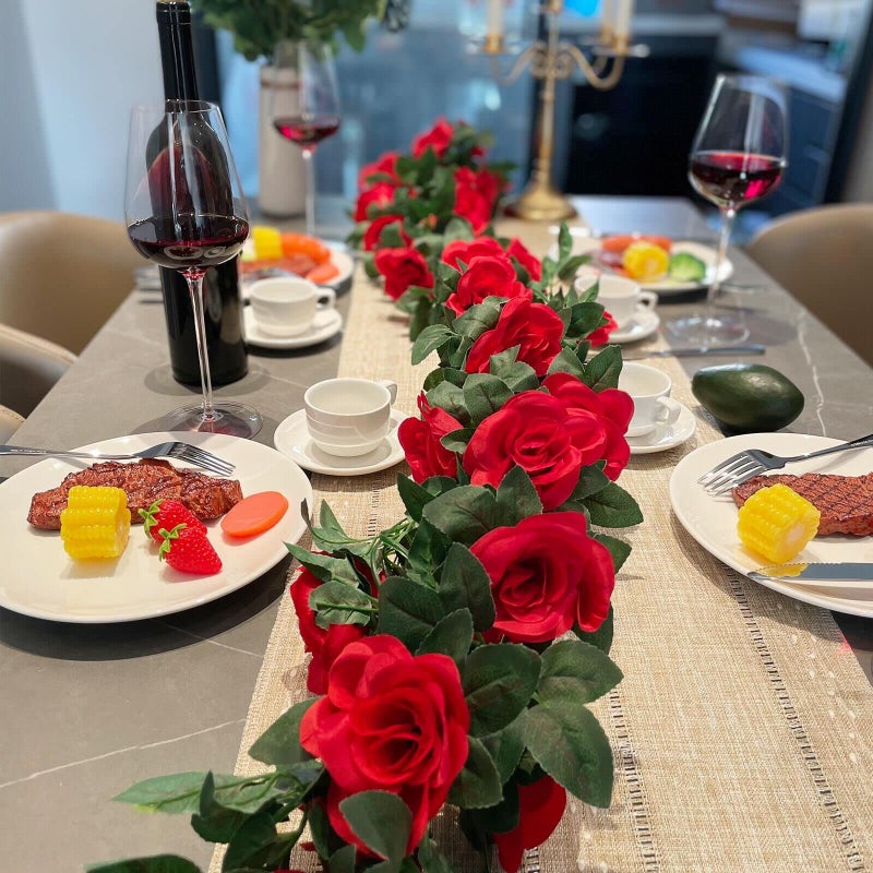 OWPFJG 2 Pack (16FT) Artificial Rose Vine Fake Flowers Garland Hanging Silk Rose Ivy Plants Vine for Mother's Day Wedding Arch Party Garden Wall Aesthetic Art D?cor (Red) - Image 4