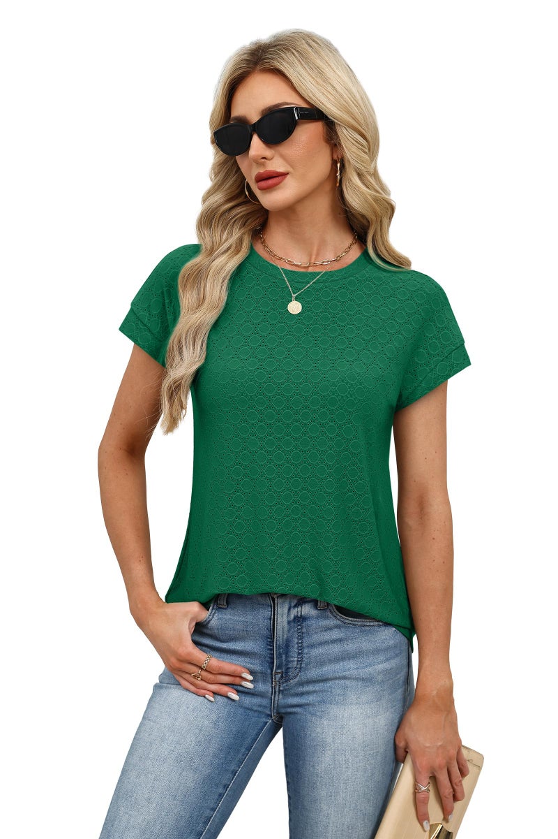 Alaroo St Patricks Day Shirt Women Tops Short Cap Sleeve Crew Neck Eyelet Spring Fashion Clothes Business Casual Summer Outfits Green M - Image 3