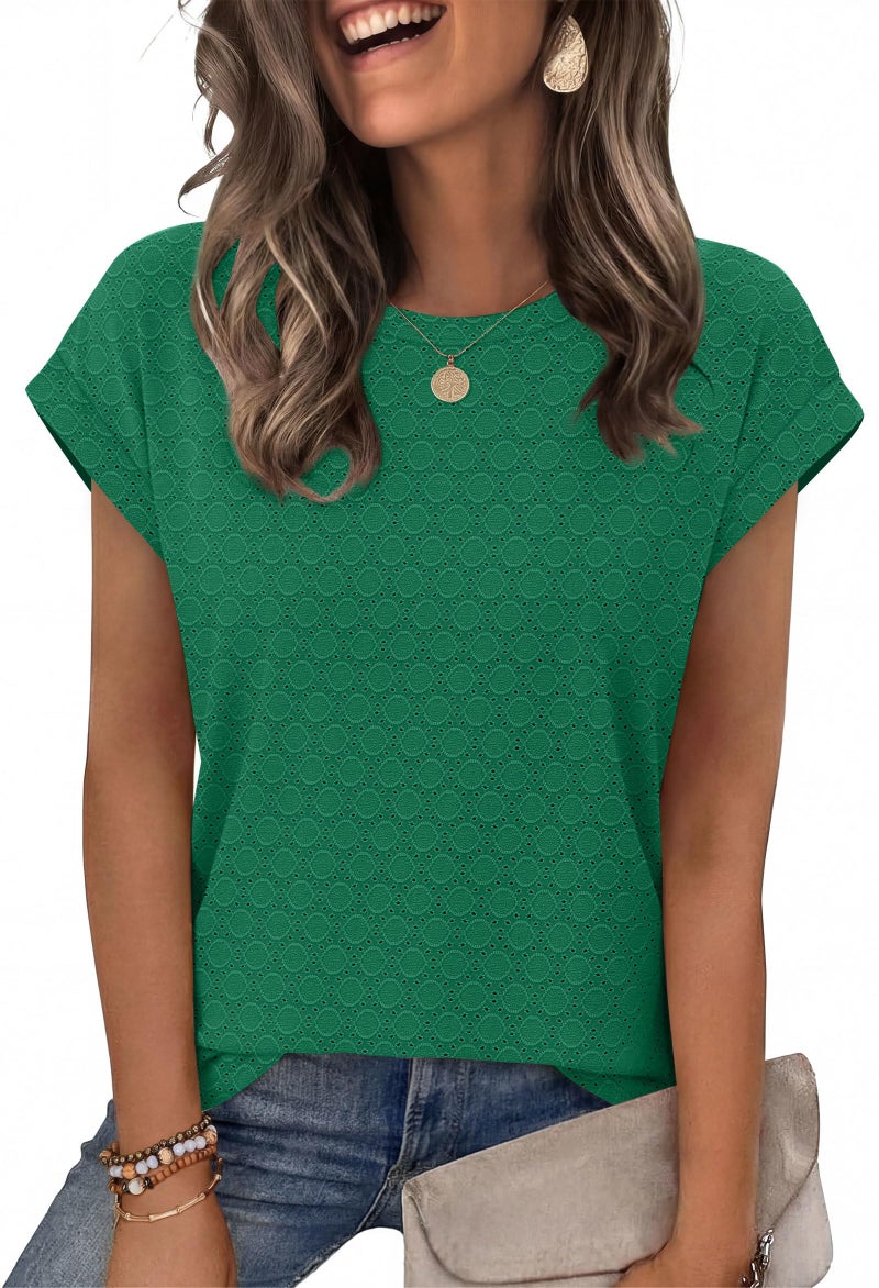 Alaroo St Patricks Day Shirt Women Tops Short Cap Sleeve Crew Neck Eyelet Spring Fashion Clothes Business Casual Summer Outfits Green M - Image 1