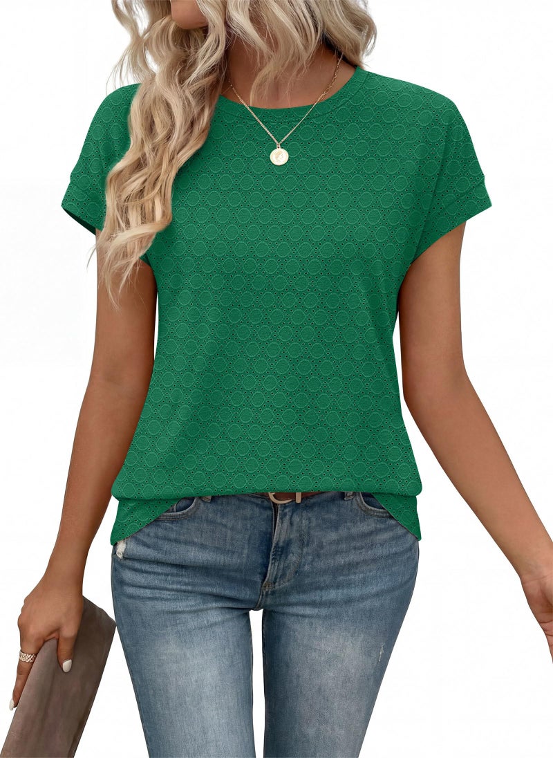 Alaroo St Patricks Day Shirt Women Tops Short Cap Sleeve Crew Neck Eyelet Spring Fashion Clothes Business Casual Summer Outfits Green M - Image 2