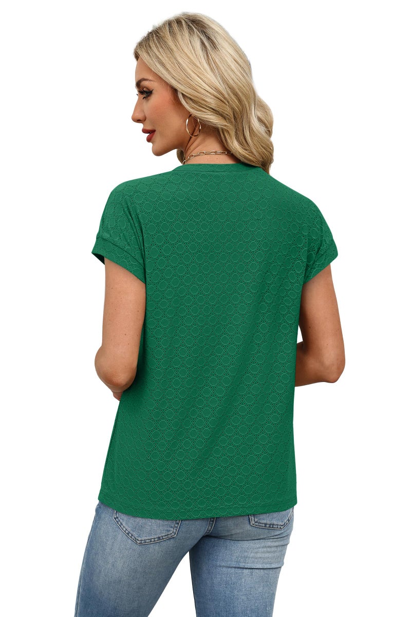 Alaroo St Patricks Day Shirt Women Tops Short Cap Sleeve Crew Neck Eyelet Spring Fashion Clothes Business Casual Summer Outfits Green M - Image 5