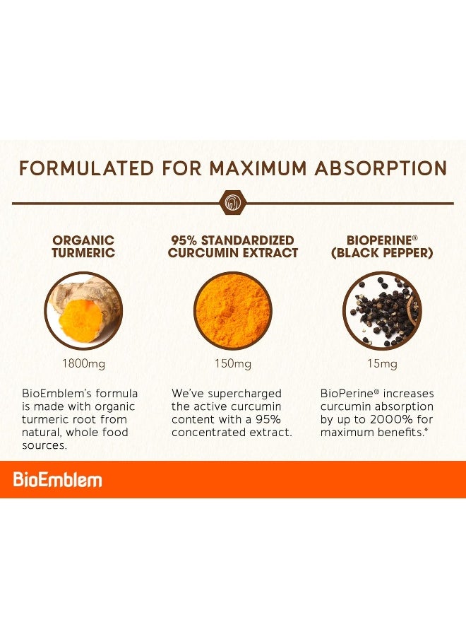 BioEmblem - BioEmblem Turmeric Curcumin Supplement with BioPerine Joint Support & Anti-Inflammatory - Image 1