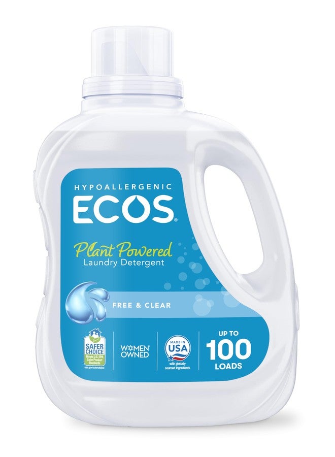 ECOS Laundry Detergent Liquid, 100 Loads - Dermatologist Tested Laundry Soap - Hypoallergenic, EPA Safer Choice Certified, Plant-Powered - Free & Clear, 100 Fl Oz - Image 1