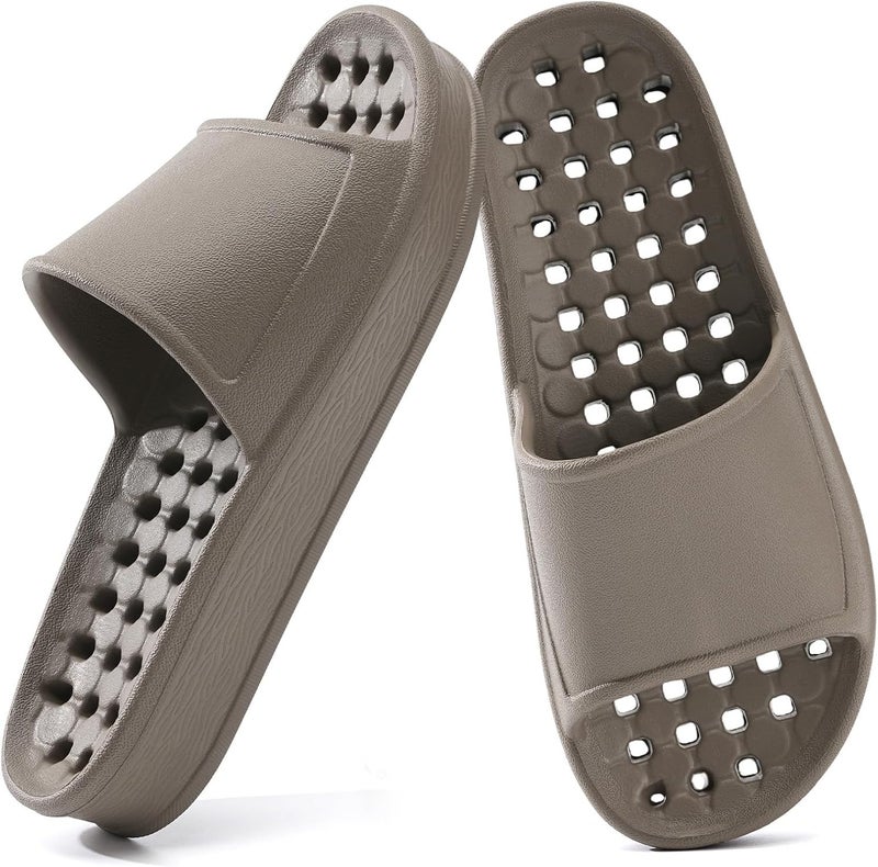 GETOEU Shower Shoes for Women and Men with Drain Holes Massage Slide Sandals Soft Cushioned Anti-Slip Pool Slides Comfort Thick Soled Gym Shower Shoes Quick Drying Bathroom Spa Slippers - Image 1