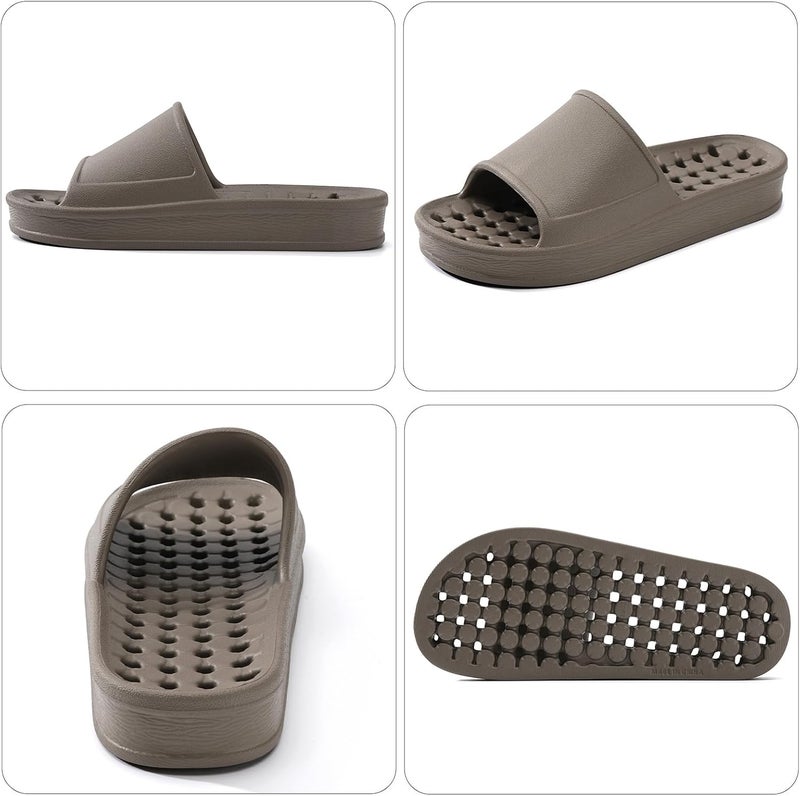 GETOEU Shower Shoes for Women and Men with Drain Holes Massage Slide Sandals Soft Cushioned Anti-Slip Pool Slides Comfort Thick Soled Gym Shower Shoes Quick Drying Bathroom Spa Slippers - Image 2