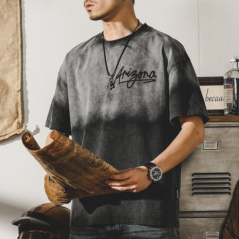 Jay Leno American Retro Short-Sleeved T-Shirt Men'S Summer Gradient Tie-Dye Old Skin-Friendly Heavy Trendy Clothes Half-Sleeved T - Image 5