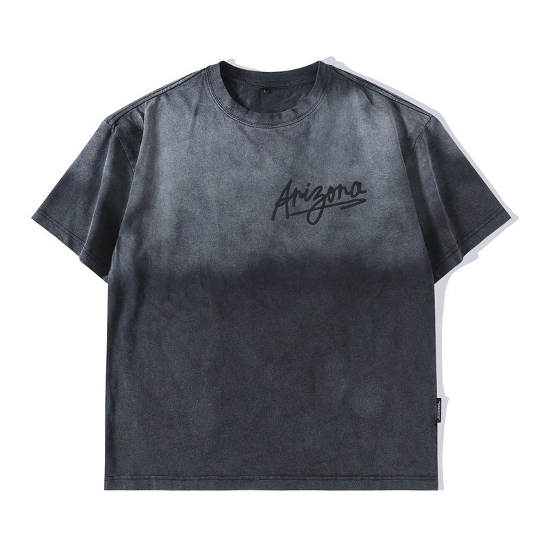Jay Leno American Retro Short-Sleeved T-Shirt Men'S Summer Gradient Tie-Dye Old Skin-Friendly Heavy Trendy Clothes Half-Sleeved T - Image 1