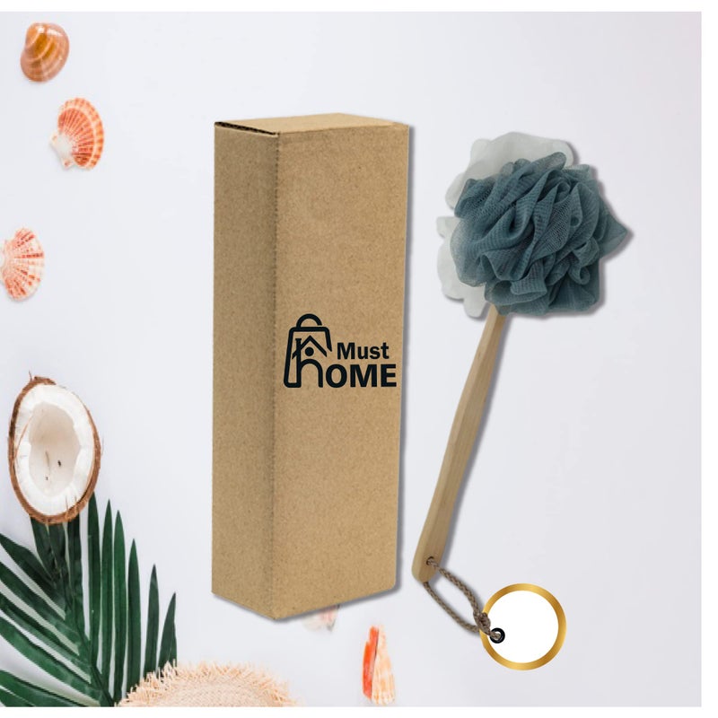 MustHome Back Bathing Loofah With Wooden Handle for Men and Women | Loofah For Back Bathing with handle |Back Bathing Loofah Brush | Back Scrubber for Bathing (Dual Colour Mesh With Wooden Handle) - Image 2