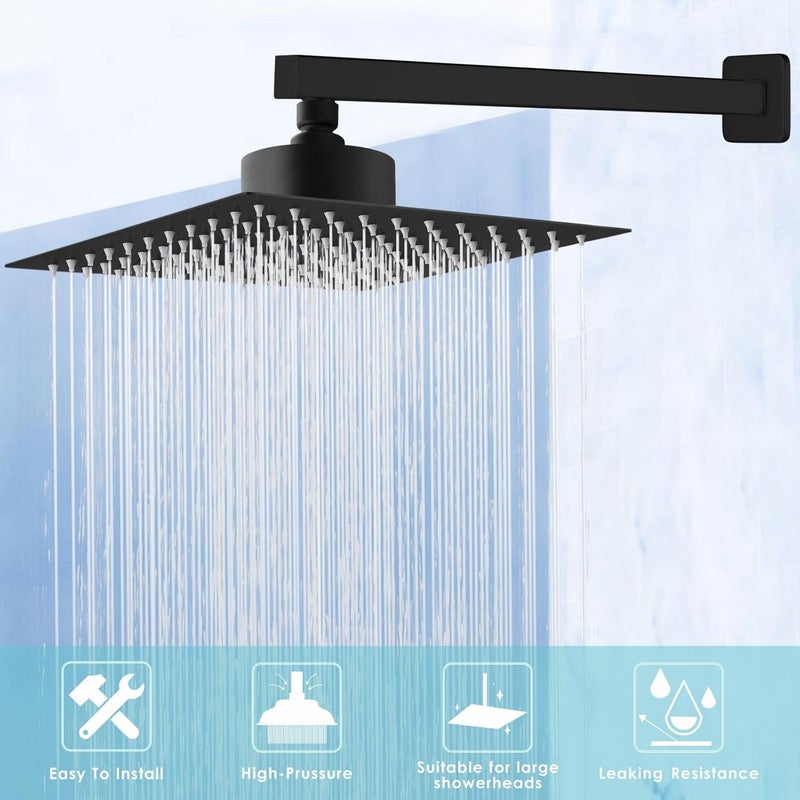 Nuodan Shower Arm with Flange, 16 Inches Wall Mount Square Straight Extension Arm, Replacement of Fixed Rain Shower Head Pipe, Matte Black - Image 5