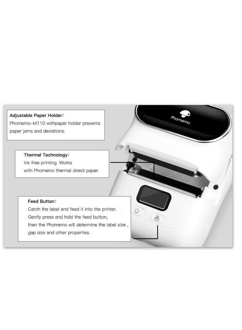 phomemo Bluetooth Label Maker Machine- M110 Portable Mini Thermal Barcode Label Maker for Business Labeling, Barcode, Office, Cable, Retail, Compatible with Android & iOS, White - Image 5