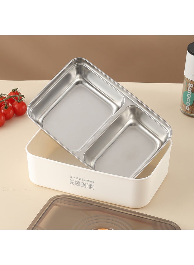 Macaron Stainless Steel Preservation Box Compressed Sealed Box Microwave Refrigerator Storage Box With Lid Leak-proof Fruit Lunch Box-Specifications:Electrolytic: Large Two-grids Crisper Box (white)  - Image 1