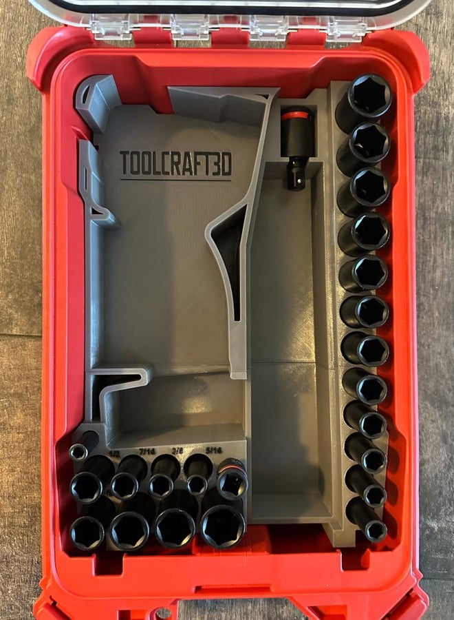 ToolCraft3d Design 3d Printed Insert Designed for Milwaukee Packout Organizer and Gen2 M12 Stubby 3/8" Impact (Insert Only) (Industrial Gray) - Image 4