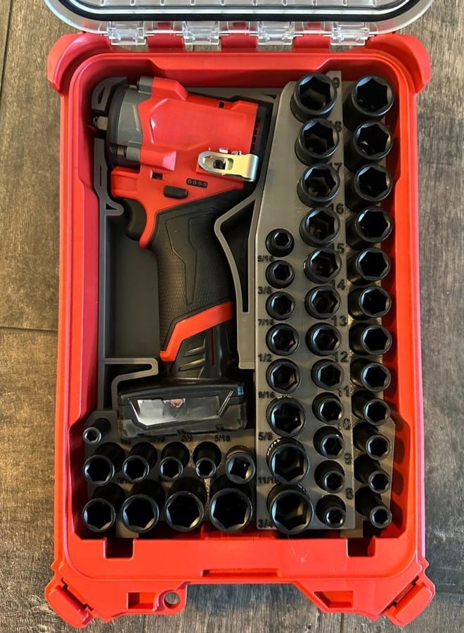 ToolCraft3d Design 3d Printed Insert Designed for Milwaukee Packout Organizer and Gen2 M12 Stubby 3/8" Impact (Insert Only) (Industrial Gray) - Image 3