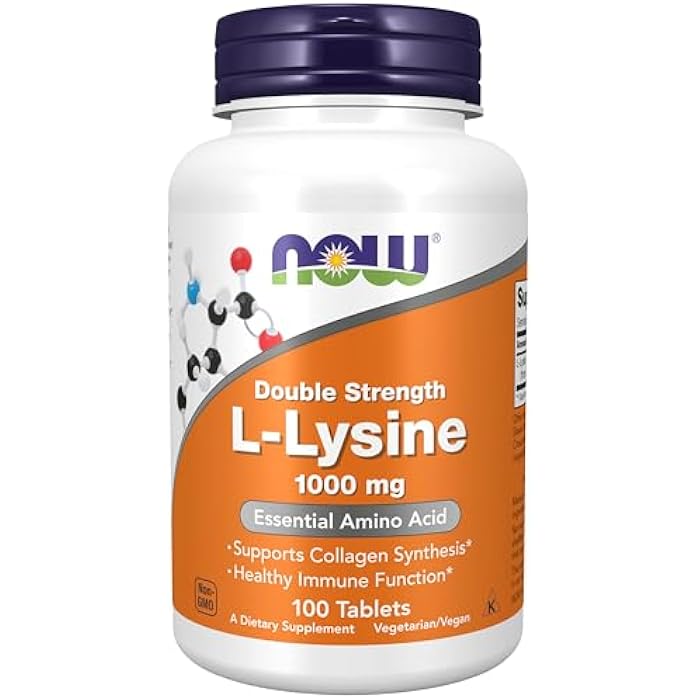 now Supplements, (L-Lysine Hydrochloride) 1,000 mg, Double Strength, Amino Acid, 100 Tablets - Image 1