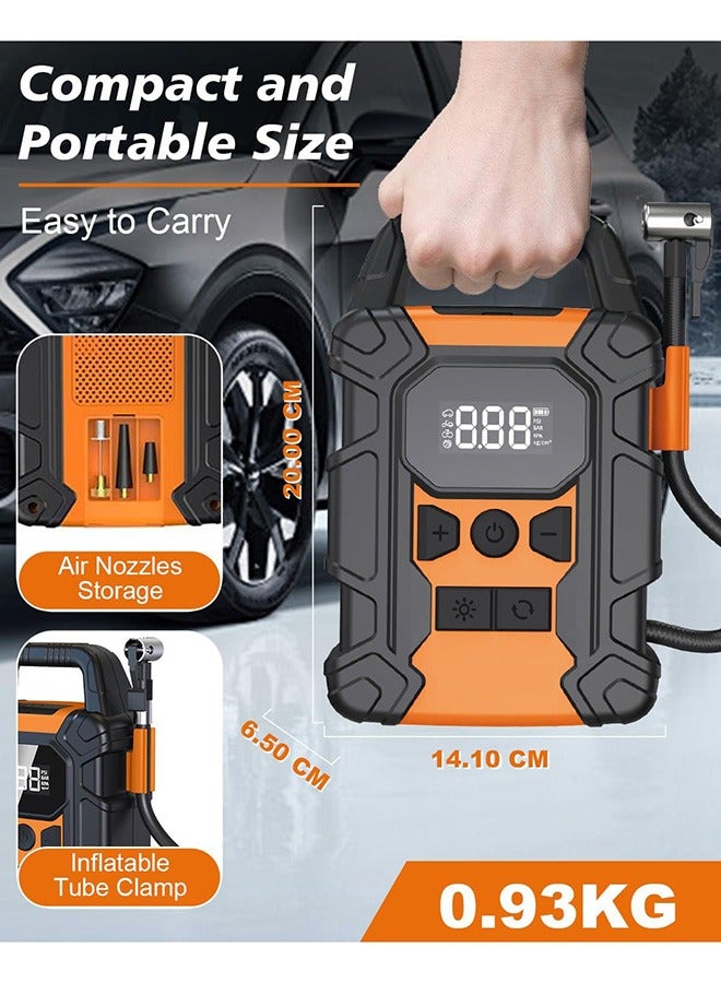 Tire Inflator Portable Air Compressor, Electric Tyre Pump with 25L/Mins Air Flow, 7800mAh Battery, 150 PSI Digital Pressure Gauge, LED Light&Auto Shut-Off for Car Bike Ball-Efficient Turbo
