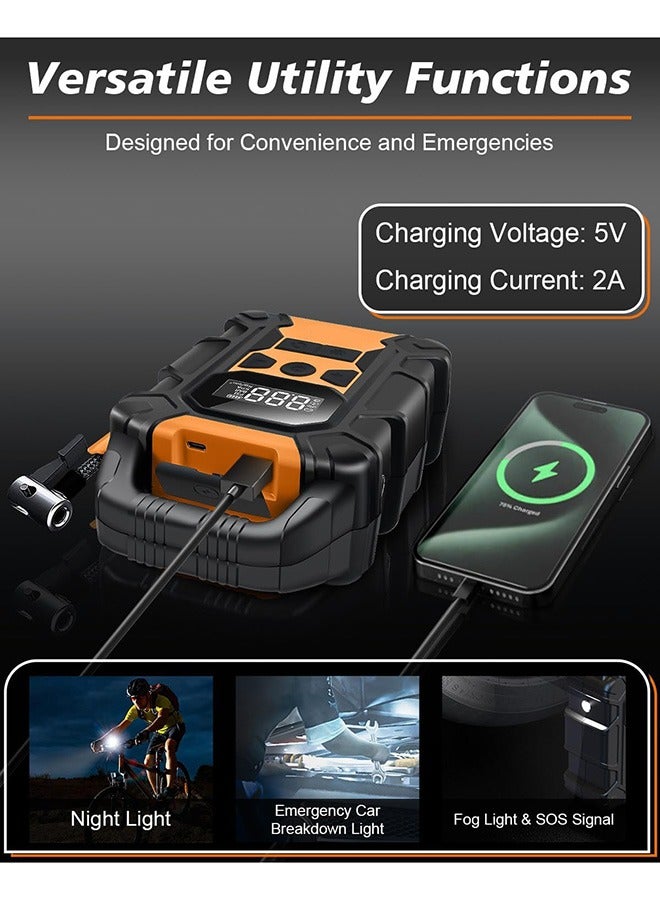 Tire Inflator Portable Air Compressor, Electric Tyre Pump with 25L/Mins Air Flow, 7800mAh Battery, 150 PSI Digital Pressure Gauge, LED Light&Auto Shut-Off for Car Bike Ball-Efficient Turbo