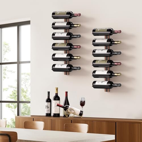 B4Life Wine Rack Wall Mounted for 12 Wine Bottles, Wood Wine Racks for Wall, Wine Holder Wine Bottle Racks for Kitchen, Dining Room, Bar - Image 2