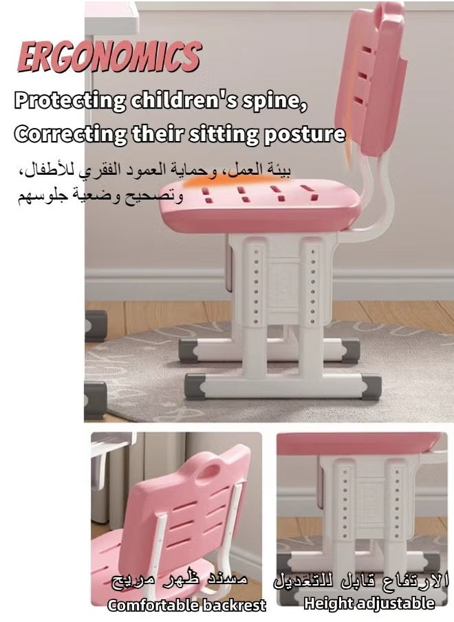 ZUIHAO ZUIHAO Home Adjustable Height Children Kids Study Desk and Chair Set Multifunctional School Student Writing Desk Study Table with Storage Drawer Sturdy Reading Chair Desk for Boys and Girls  - Image 4