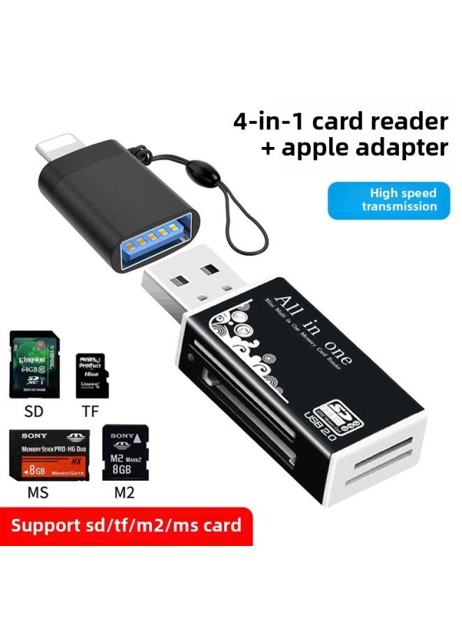 Camera Card Reader SD Card For Huawei Mobile Phone For Sony Canon Nikon Connect Memory Direct OTG Transmission Line S-Color:Usb Four-in-one + For Apple Adapter [supports Sd/tf/m2/ms Card] Alloy Model-Capacity:USB2.0  - Image 1