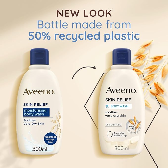 Aveeno Skin Relief Moisturising Body Wash 1x 500ml Gentle Cleansing Wash with Soothing Triple Oat Complex SoapFree Unscented for Sensitive and Very Dry Skin - Image 5