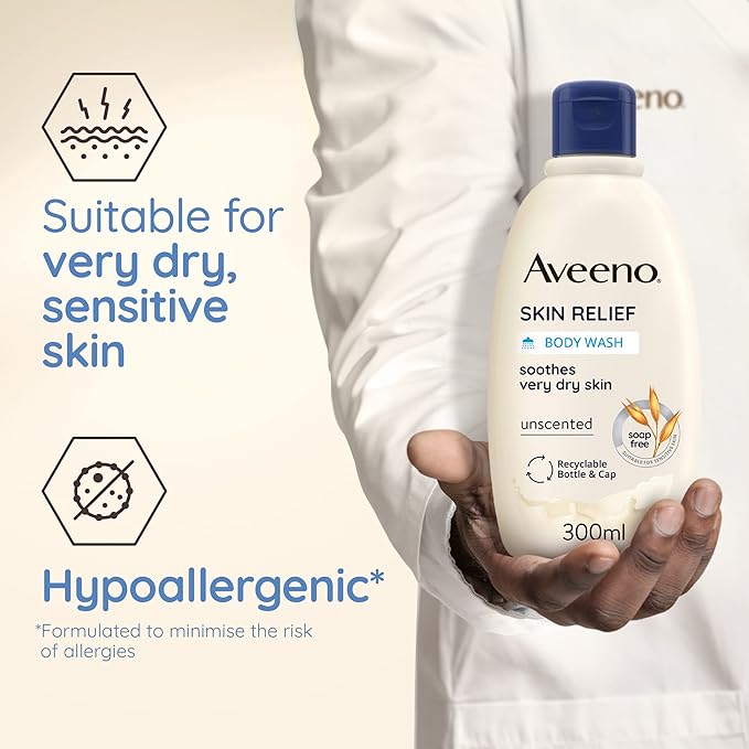Aveeno Skin Relief Moisturising Body Wash 1x 500ml Gentle Cleansing Wash with Soothing Triple Oat Complex SoapFree Unscented for Sensitive and Very Dry Skin - Image 4