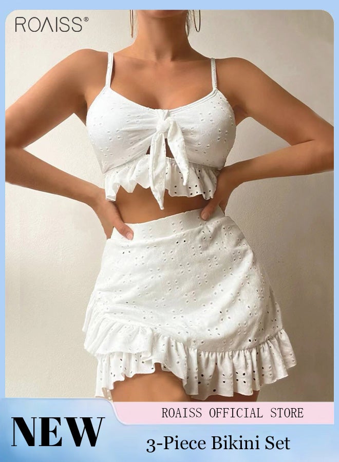 roaiss 3 Piece Tankini Bikini Set Women'S Ruffle Beach Swimsuit Set Adjustable Bra And High Waist Swim Bottoms And Skirt - Image 1