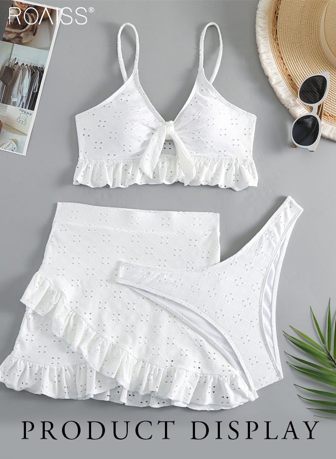 roaiss 3 Piece Tankini Bikini Set Women'S Ruffle Beach Swimsuit Set Adjustable Bra And High Waist Swim Bottoms And Skirt - Image 2