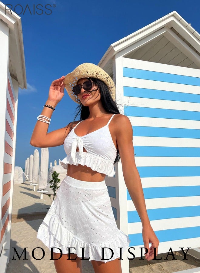roaiss 3 Piece Tankini Bikini Set Women'S Ruffle Beach Swimsuit Set Adjustable Bra And High Waist Swim Bottoms And Skirt - Image 3