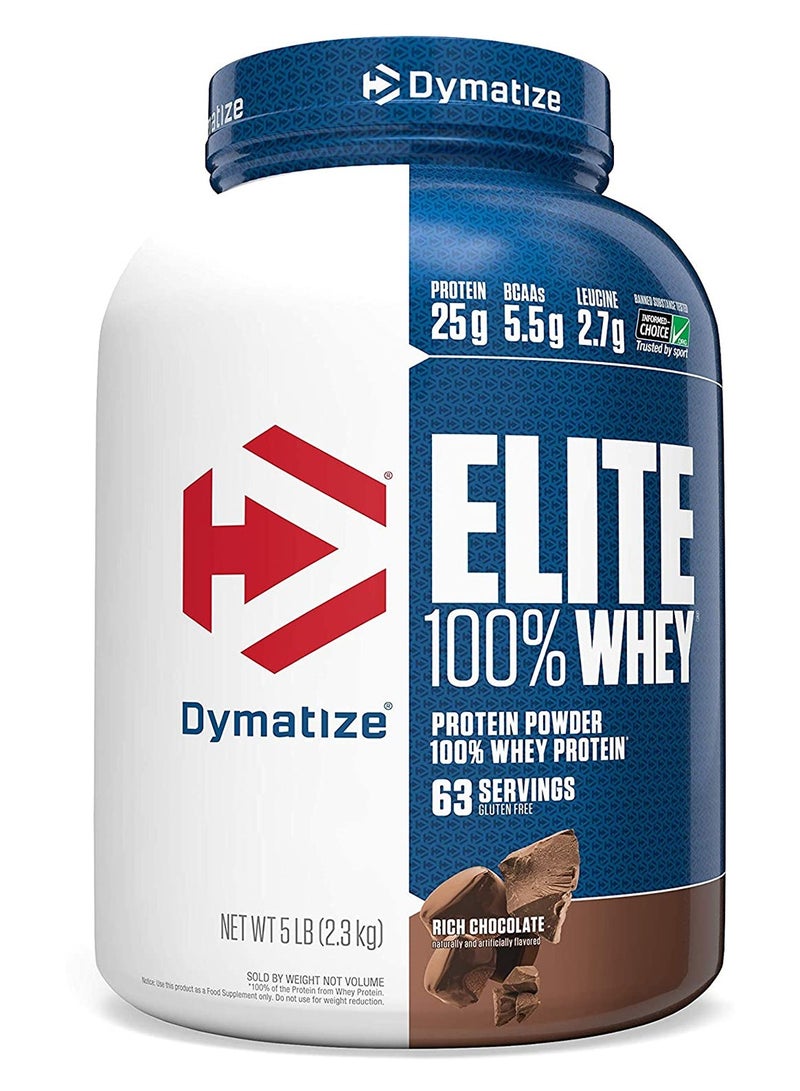 Dymatize Elite 100% Whey Protein Powder  Rich Chocolate 5lbs - Image 1
