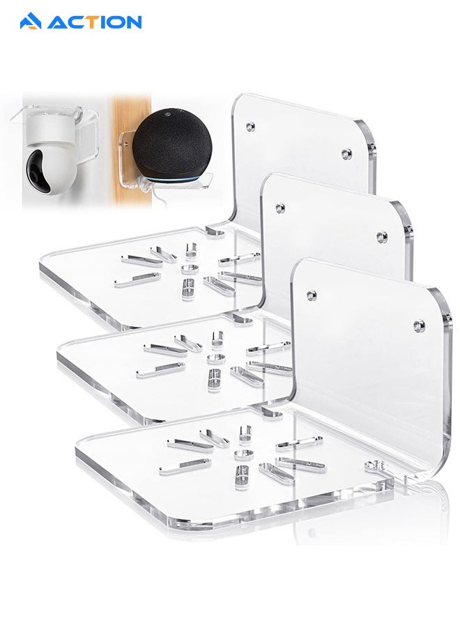 ACTION Clear Acrylic Wall Shelf 3 Pack for Smart Security Cameras, Baby & Pet Monitors, Small Floating Shelf for Plants, Speaker, Dog Camera, with Cable Clips  - Image 1