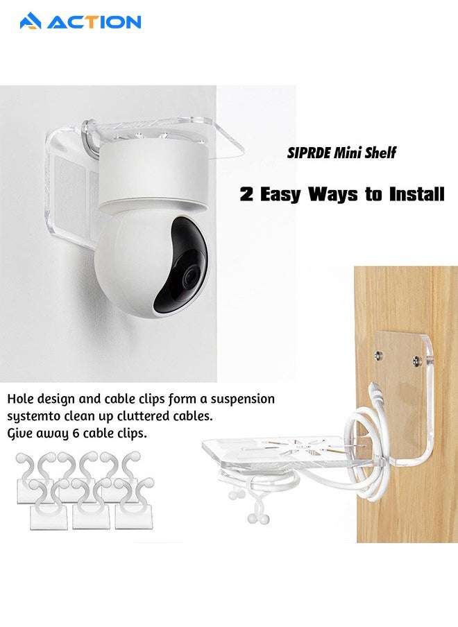 ACTION Clear Acrylic Wall Shelf 3 Pack for Smart Security Cameras, Baby & Pet Monitors, Small Floating Shelf for Plants, Speaker, Dog Camera, with Cable Clips  - Image 2