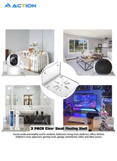 ACTION Clear Acrylic Wall Shelf 3 Pack for Smart Security Cameras, Baby & Pet Monitors, Small Floating Shelf for Plants, Speaker, Dog Camera, with Cable Clips  - Image 5