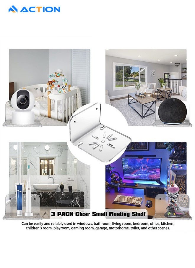 ACTION Clear Acrylic Wall Shelf 3 Pack for Smart Security Cameras, Baby & Pet Monitors, Small Floating Shelf for Plants, Speaker, Dog Camera, with Cable Clips  - Image 5