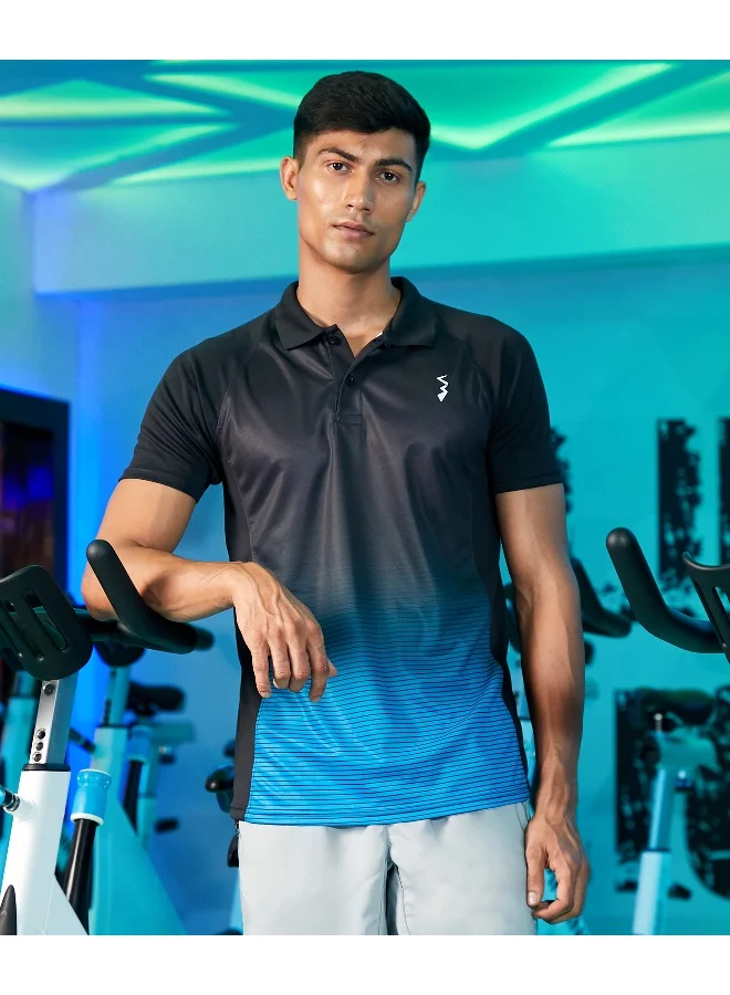 CS Life Men's Jet Black & Sky Blue Ombre Polo Activewear T-Shirt For Casual Wear | Spread Collar | Short Sleeve | Anti-Odor | Dri-Fit | Jersey T-Shirt Crafted With Comfort Fit & High-Performance