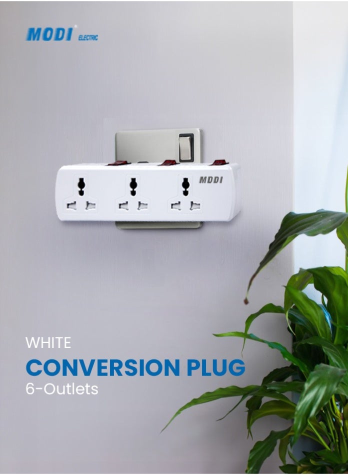 MODI 6-Way Multi Plug Extension Socket Wall Extender with Switches Universal Multi Socket Adapter for Home Office Appliances Extension Power Socket - Image 1