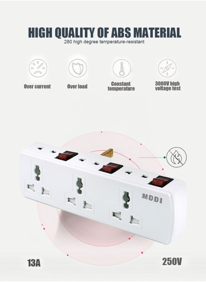 MODI 6-Way Multi Plug Extension Socket Wall Extender with Switches Universal Multi Socket Adapter for Home Office Appliances Extension Power Socket - Image 2